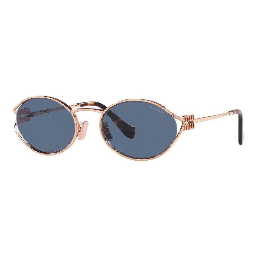 Miu Miu MU52YS ZVF1V1 Rose Gold Havana Blue Lens Women Sunglasses