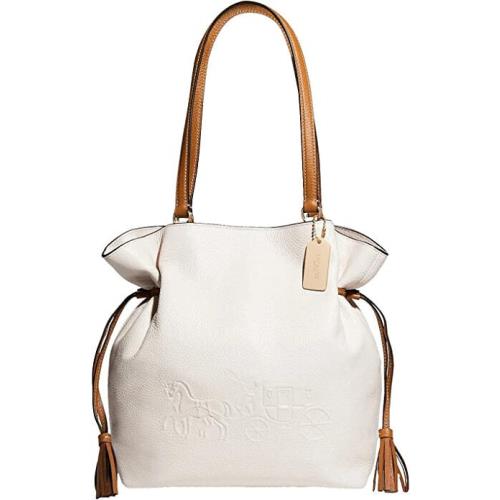 Coach Womens White Horse Carriage Embossed Leather Drawstring Tote Bag 8827-8
