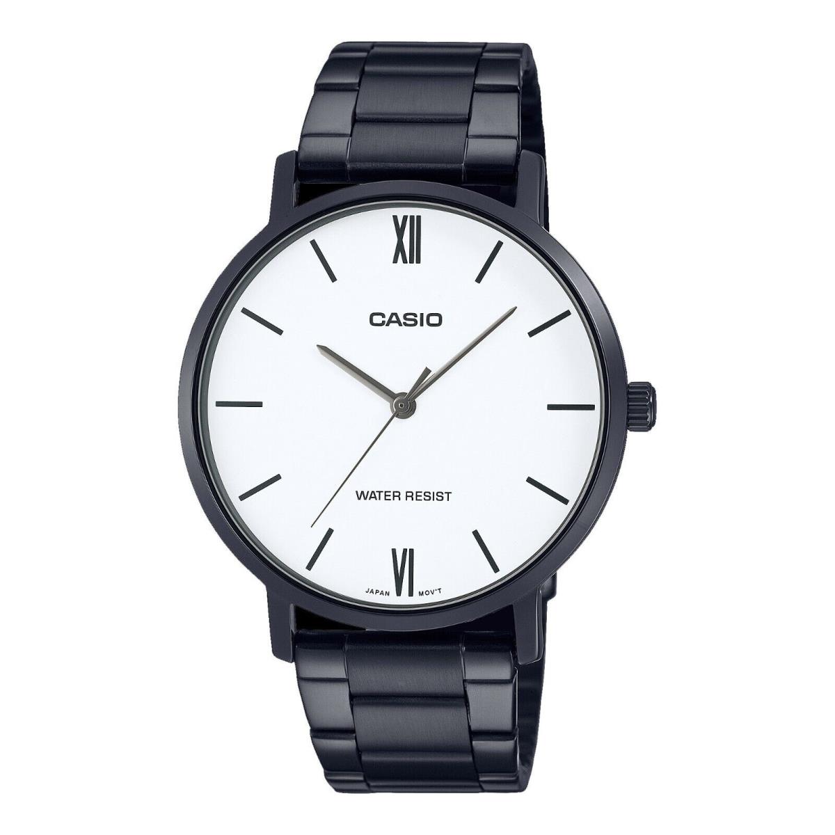 Casio MTP-VT01B-7B Men`s Minimalistic Black IP Stainless Steel White Dial Watch