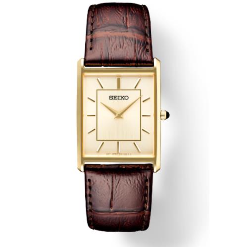 Seiko Essential Quartz Gold Dial Brown Leather Men`s Watch SWR064