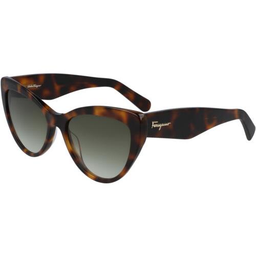 Salvatore Ferragamo Women`s Cat Eye Sunglasses w/ Gradient Lens - SF930S - Italy Classic Tortoise/Green Gradient (238)