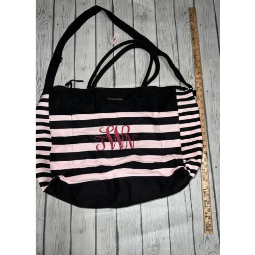 2 Victoria`s Secret Pink Stripe Weekend Bag Travel Carry ON XL Totes Monogram TW
