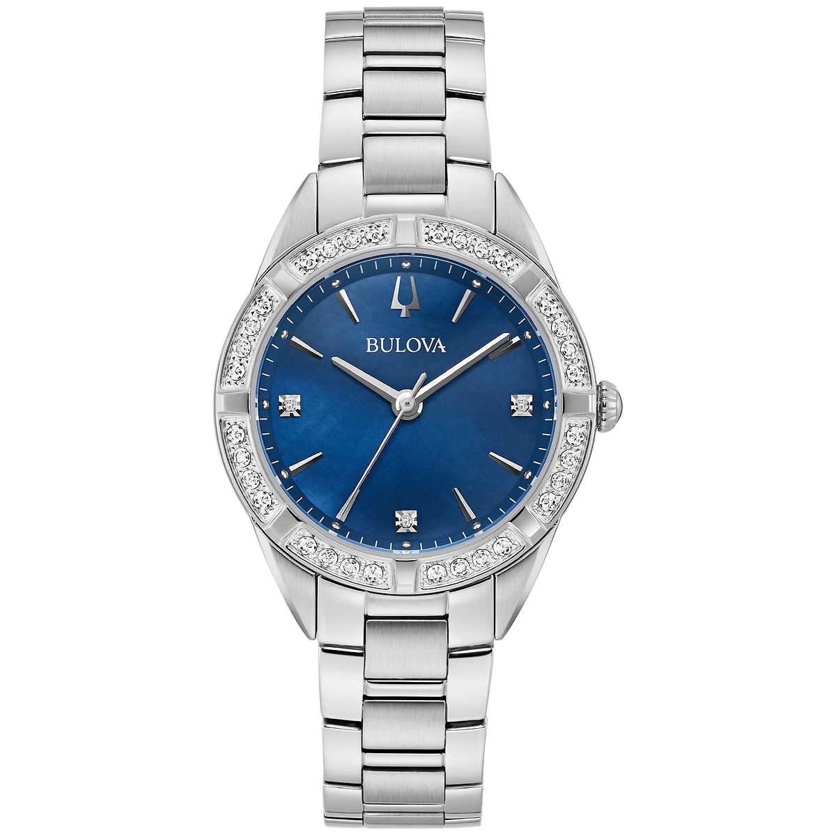 Bulova - Sutton Stainless Steel Ladies Quartz Watch - 96R243 - Dial: Blue, Band: Silver