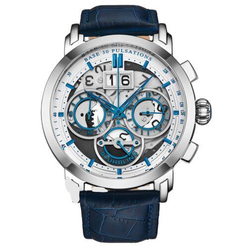 Stuhrling 4030 1 Imperia Chronograph Date Blue Leather Mens Watch