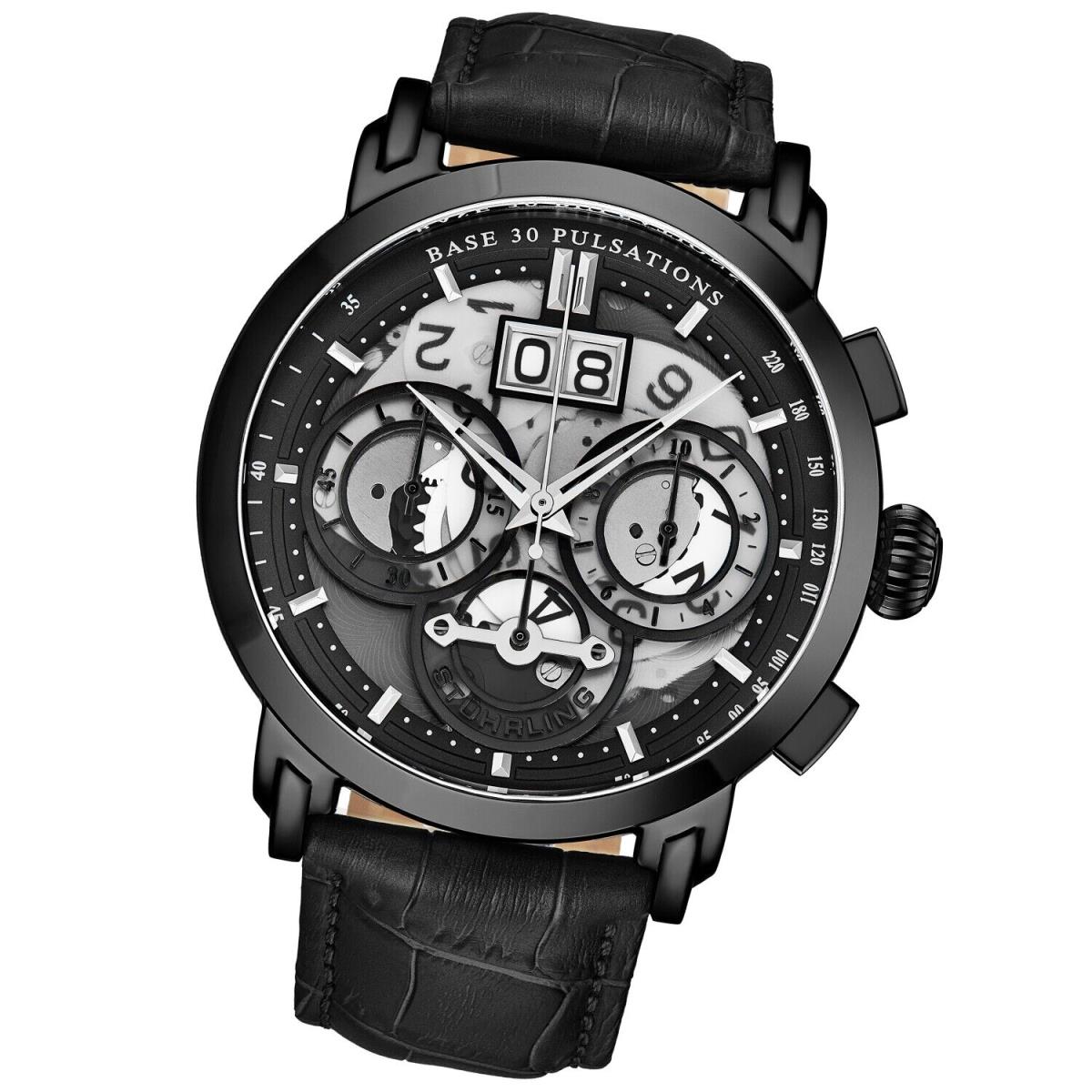 Stuhrling 4030 3 Imperia Chronograph Date Black Leather Mens Watch