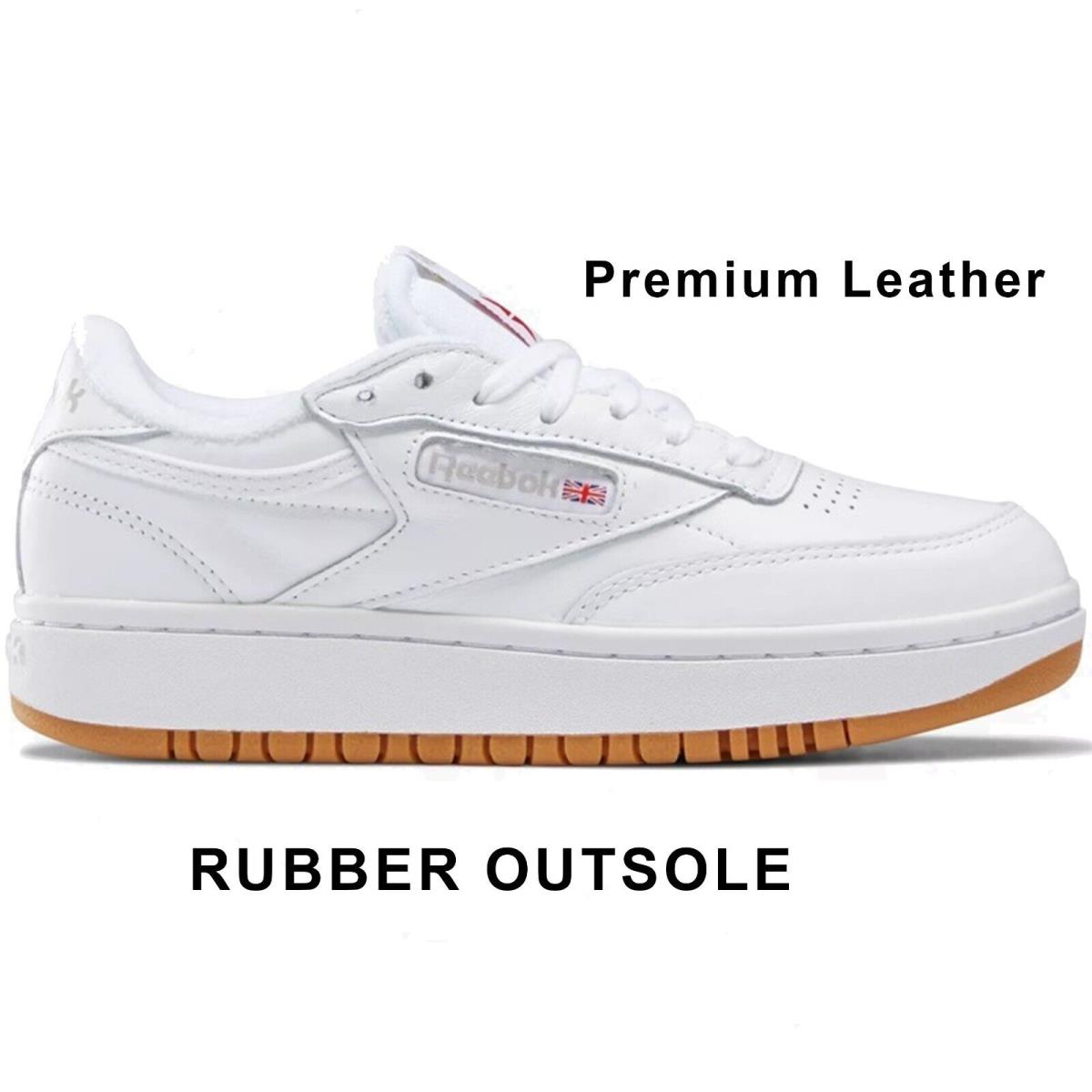 Reebok Women`s Platform Club C Double Shoes Premium Leather Rubber Outsole