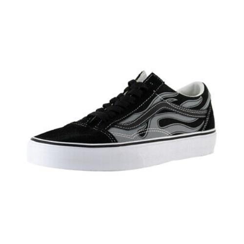 Vans Old Skool Reflective Flame Sneakers Black Skate Shoes - Black