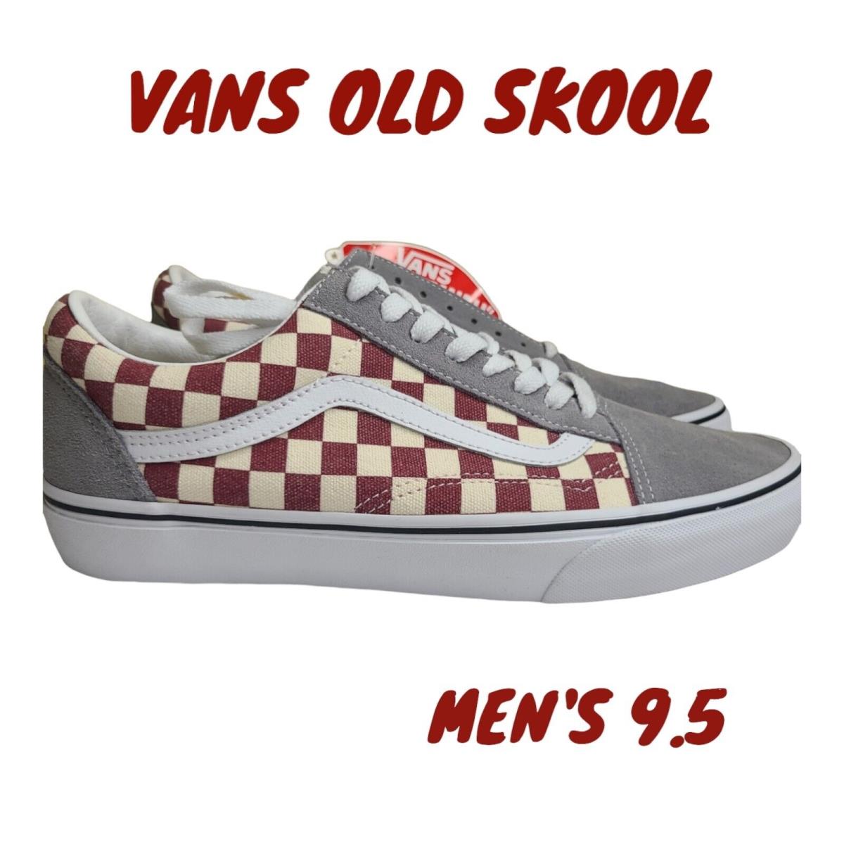 Vans Men`s Old Skool Checkerboard Frost Grey Rhubarb Skate Shoes Size 9.5