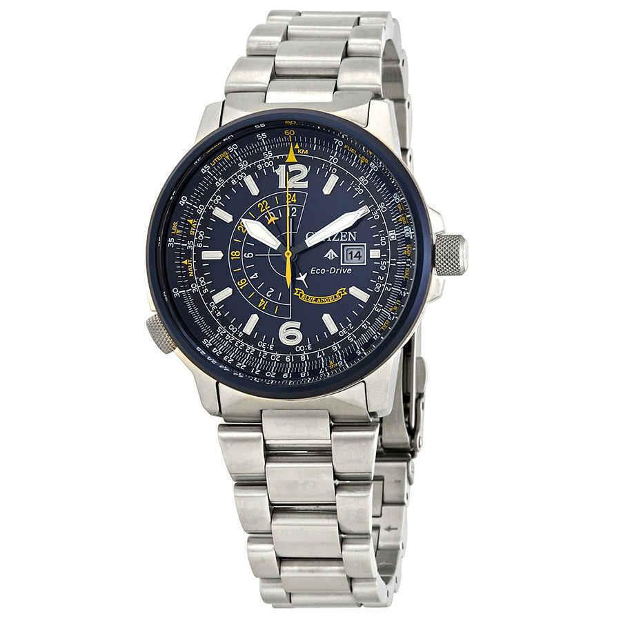 Citizen Blue Angels Promaster Nighthawk Eco-drive Blue Dial Mens WatchBJ7006-56L - Dial: Silver, Band: Silver, Bezel: Silver-tone