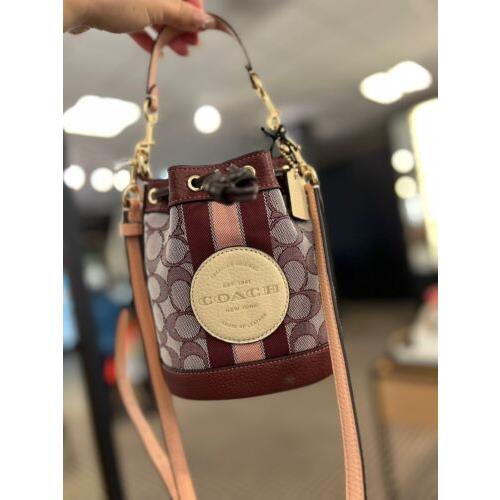 Coach Mini Dempsey Bucket Bag In Signature Jacquard with Stripe and Coach Patch