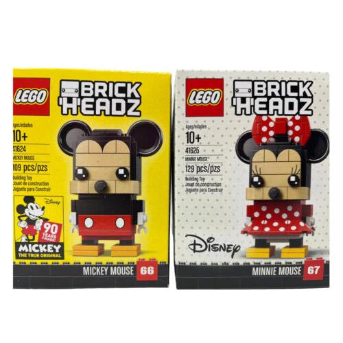 Lego Brickheadz Disney Mickey Mouse 66 Minnie Mouse 67 Set 41624 41625 Retired