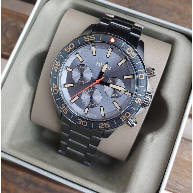 Fossil Bannon Blue Multi Dial Smoke Stainless Steel Men`s Watch