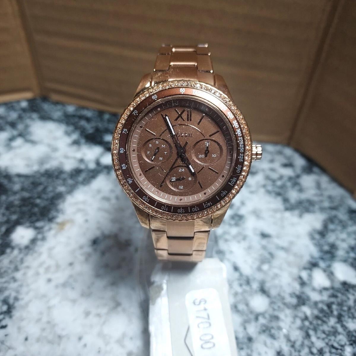 Fossil Women`s Stella Sport Multifunction Rose Gold Stainless Watch 37mm ES5109 - Dial: Bronze, Band: Rose Gold, Bezel: Rose Gold