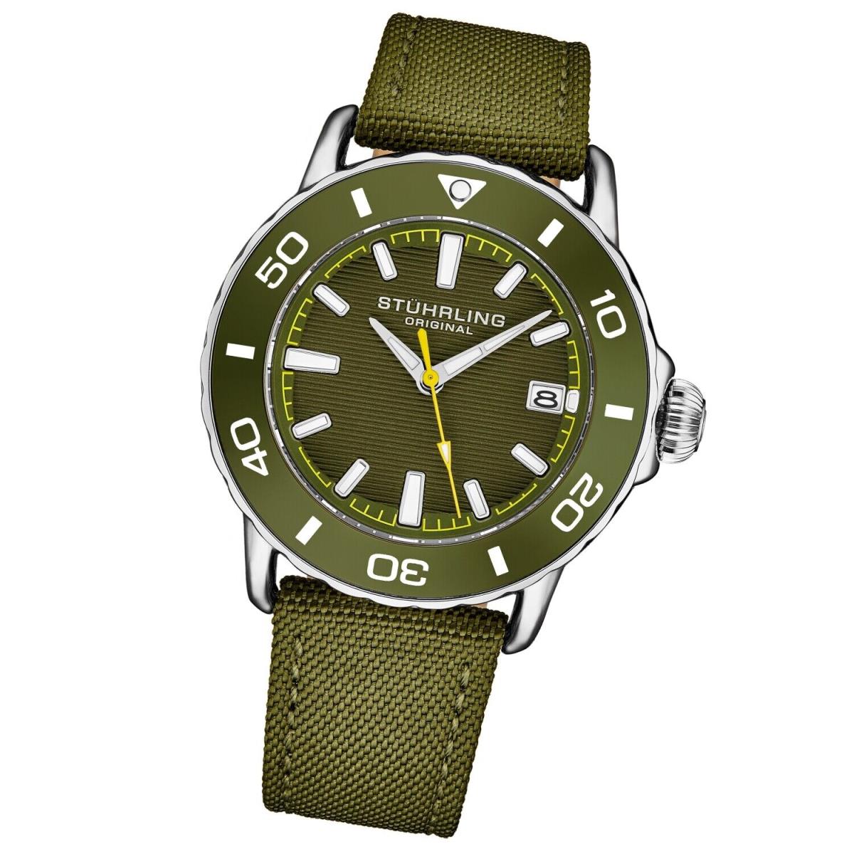 Stuhrling 4041 2 Explorer Quartz Date Green Nylon Strap Mens Watch