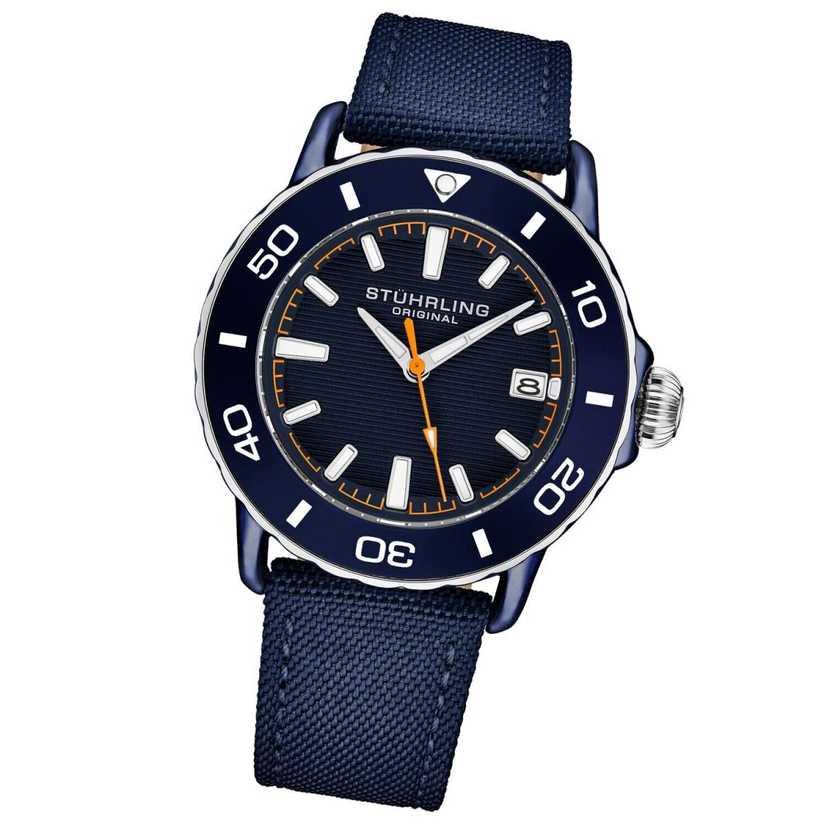 Stuhrling 4041 4 Explorer Quartz Date Blue Nylon Strap Mens Watch