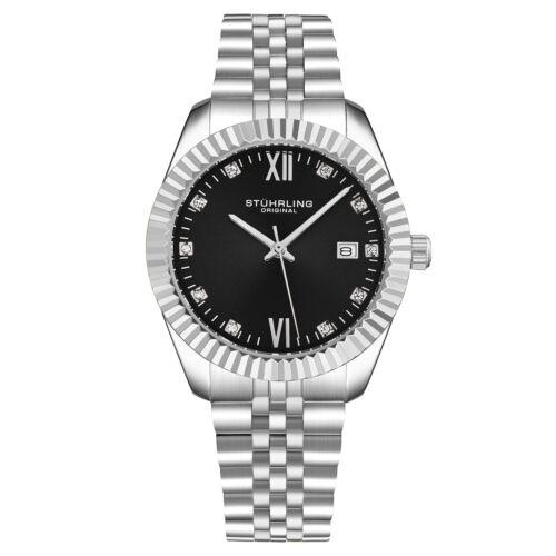 Stuhrling 4024 3 Classic Stainless Steel Date Black Dial Womens Watch