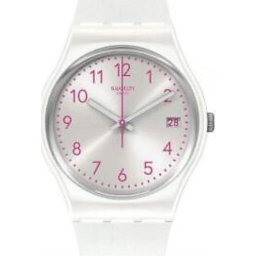 Swiss Swatch Pearlazing White Silicone Date Watch 34mm GW411
