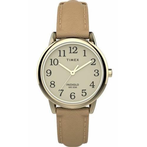 Timex TW2U96200 Women`s Easy Reader Tan Leather Watch 0ff-White Dial Indiglo