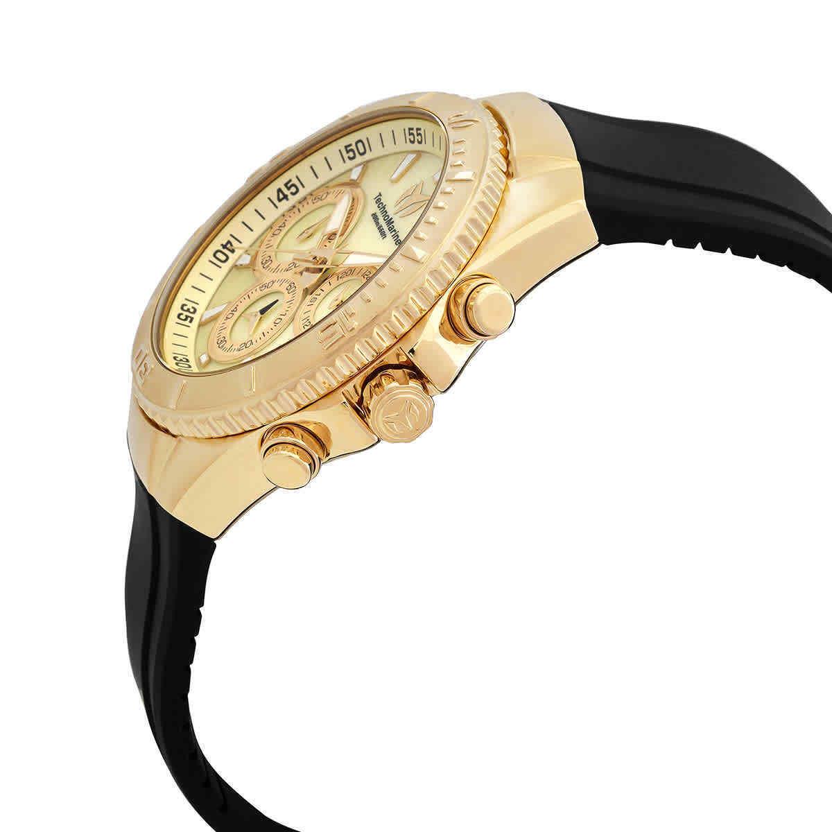 Technomarine Sea Manta Chronograph Gmt Quartz Unisex Watch TM-220072 - Dial: Mother of Pearl, Band: Black, Bezel: Gold-tone