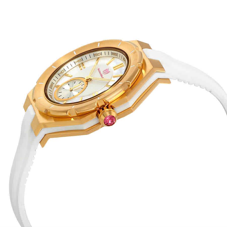 Technomarine Cruise Sea White Mop Dial Ladies Watch TM-118006 - Dial: White Mother of Pearl, Band: White, Bezel: Gold-tone