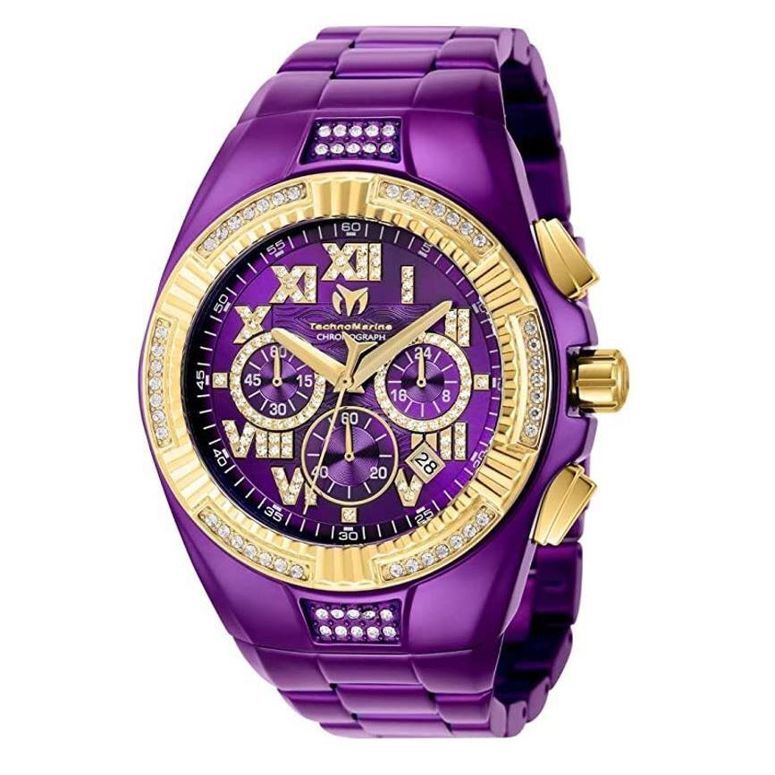 Technomarine Cruise Chronograph Purple Dial 44.5 mm Men`s Watch TM-121235 - Dial: Purple, Band: Purple, Bezel: Gold-tone