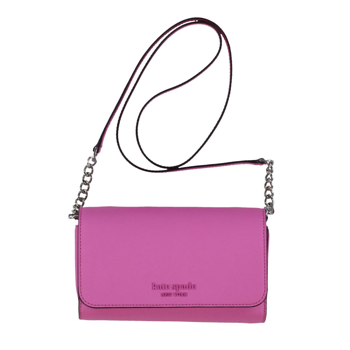 Kate Spade New York Cameron Crossbody Purse Bag Small Flap Leather Handbag New Bright Peony Pink