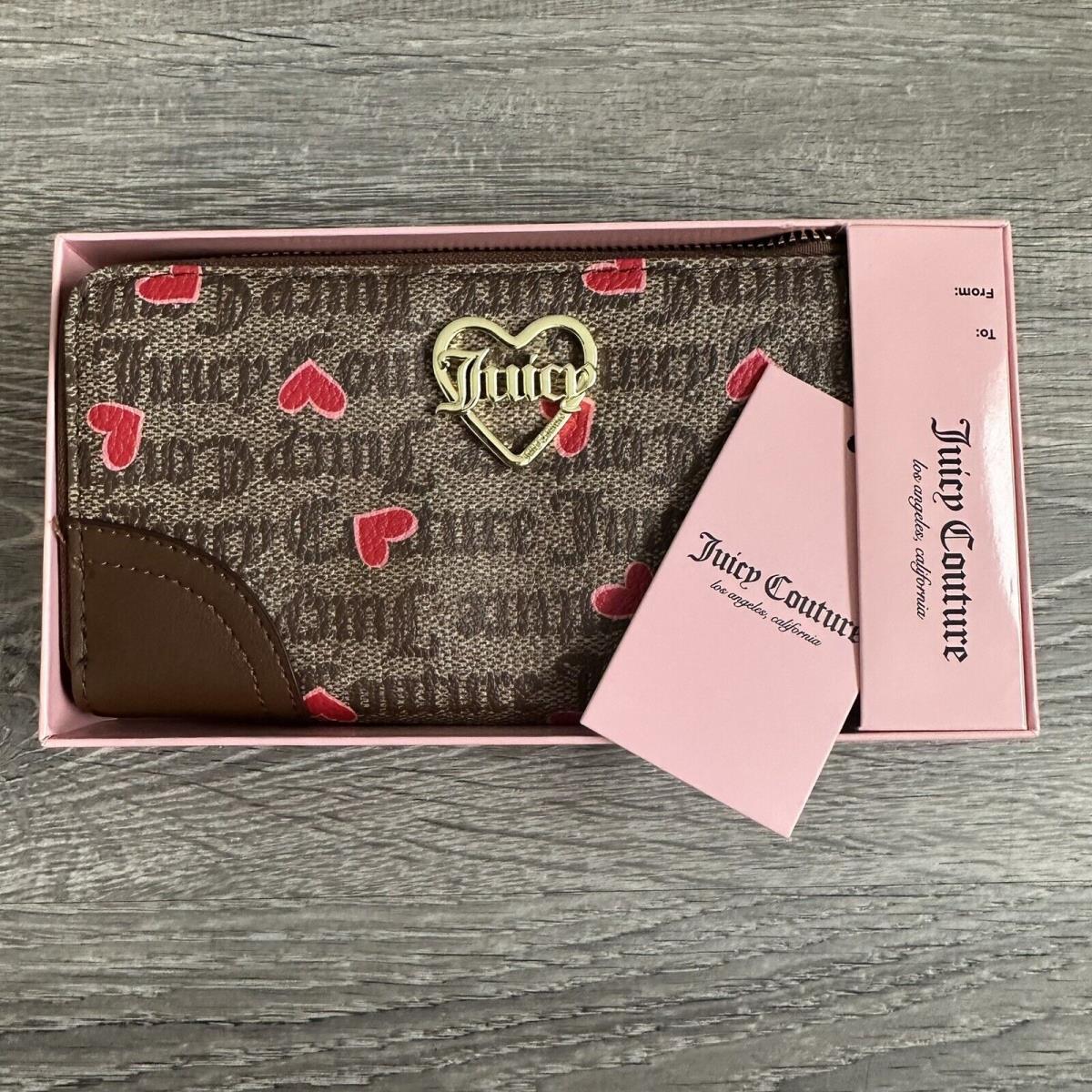 Juicy Couture Wallet Red Heart Gothic Sandstone Accordion Zip Wrap Around Gift