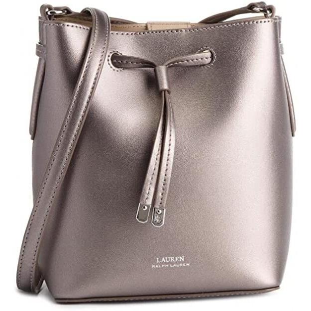 Lauren Ralph Lauren Dryden Debby II Mini Leather Drawstring Handbag Pewter