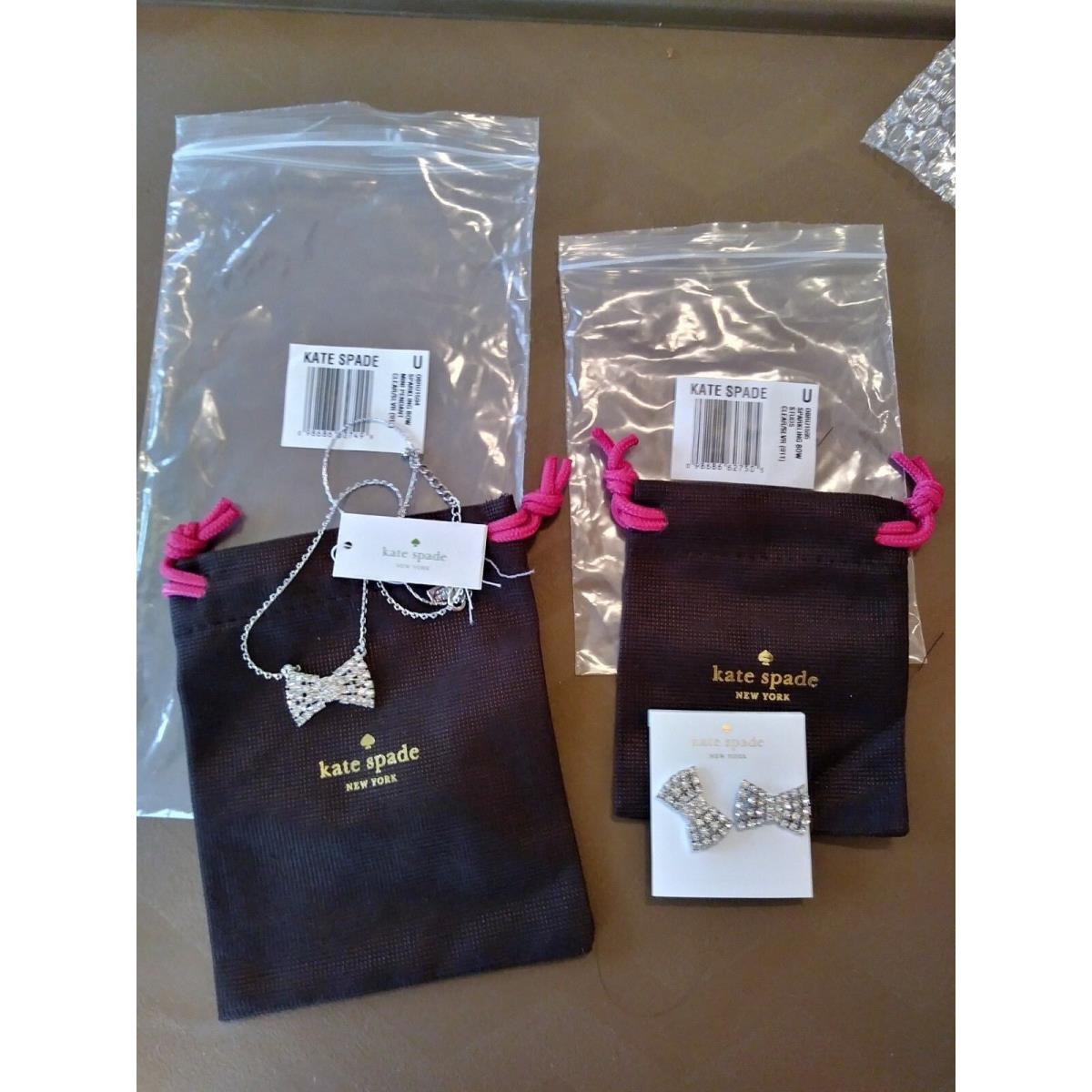 Kate Spade Bow Diamond Earrings + Necklace Wedding Disney Holiday Gift