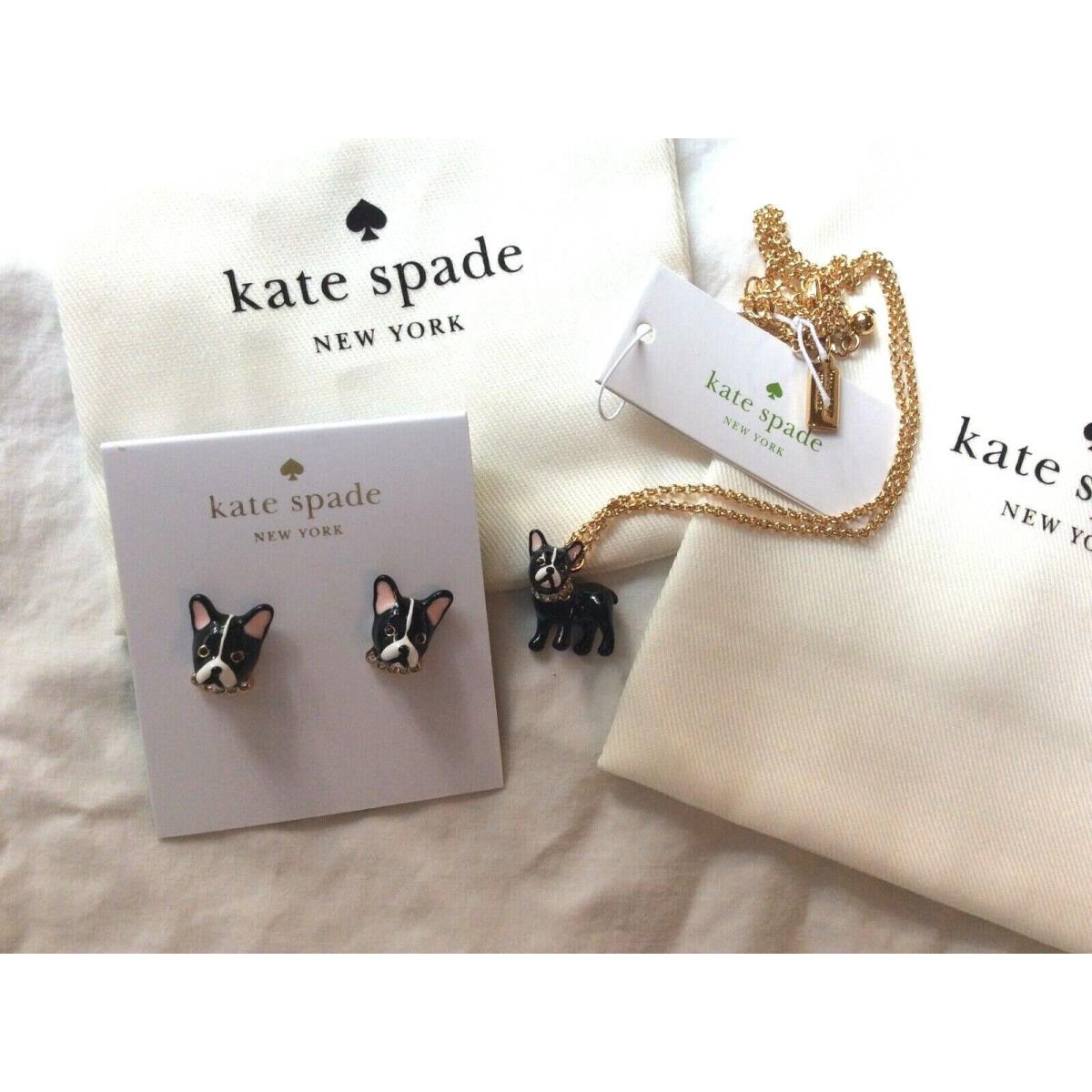 Kate Spade Set MA Cherie Antoine Dog Necklace + Earrings Stud Boston Terrier