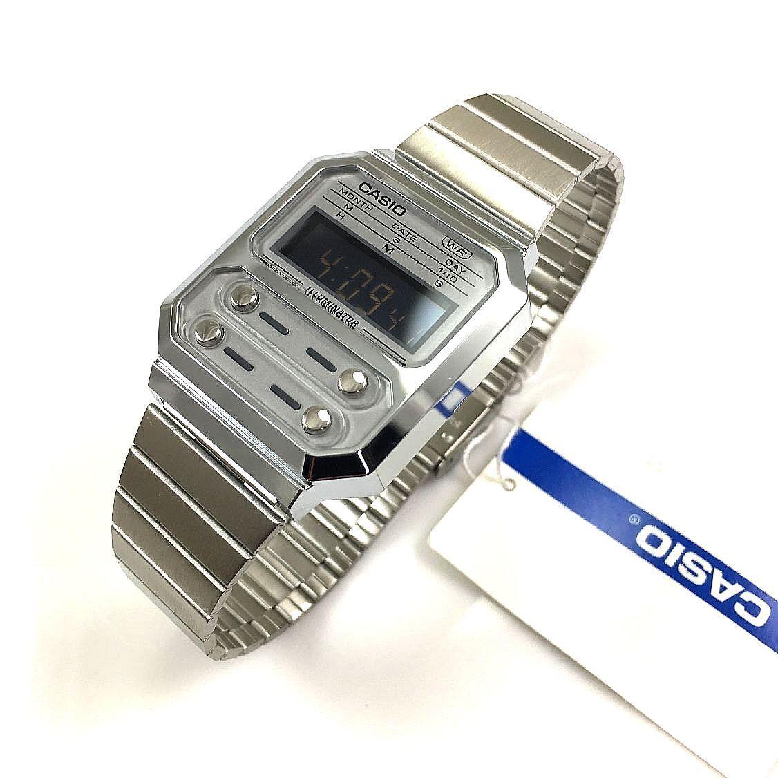 Casio Vintage Collection Negative Digital Dial Steel Band Watch A100WE-7B