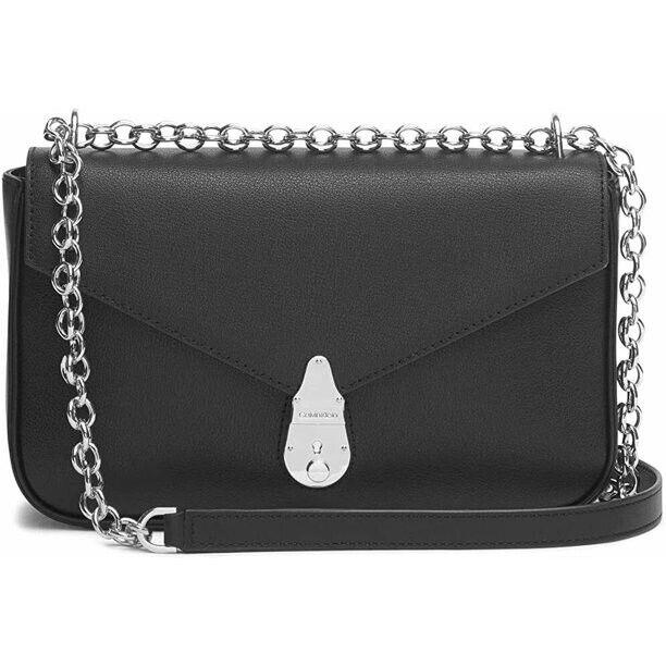 Calvin Klein Women`s Lock Leather Shoulder Crossbody Black Purse Bag
