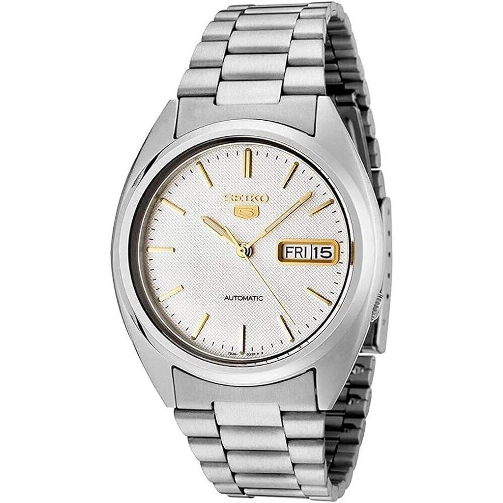 Seiko 5 SNXG47 Men`s Stainless Steel Off White Dial Day Date Automatic Watch