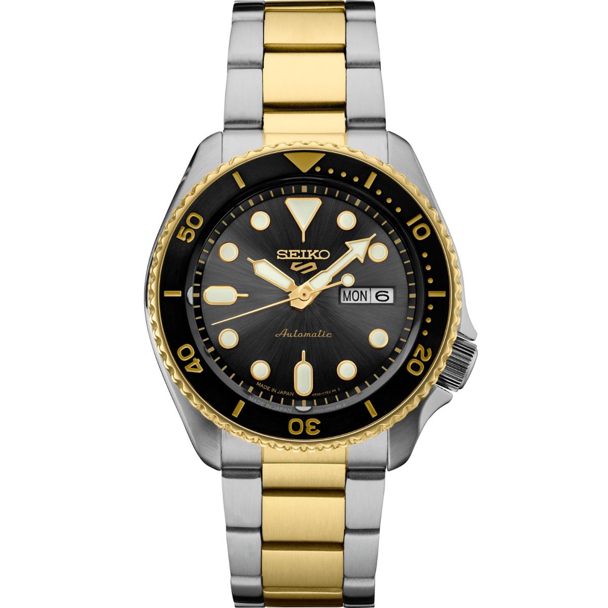 Seiko Men`s 5 Sport Two Tone Black Dial Automatic Watch SRPK22