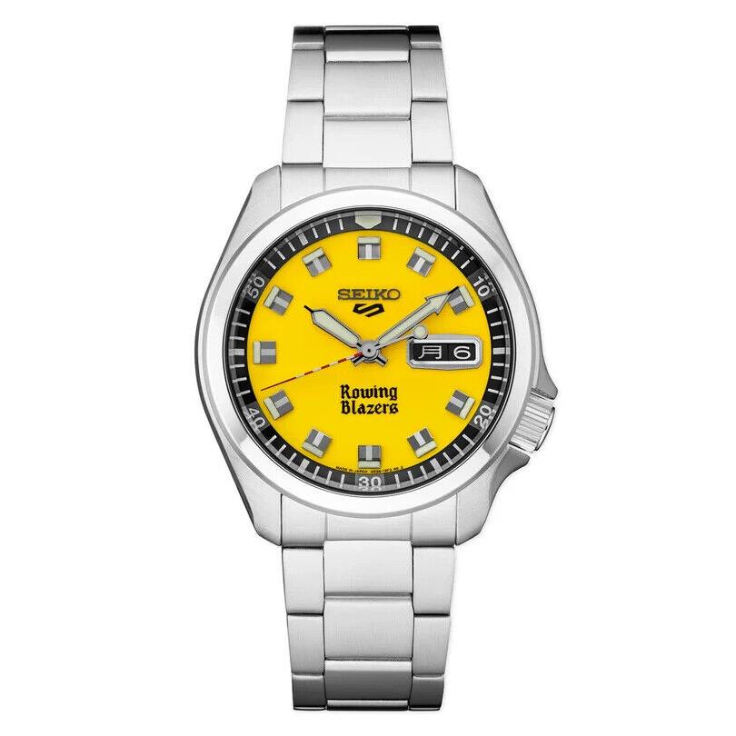 Seiko 5 Sports Rowing Blazer 40mm Yellow Dial Stainless Steel Watch SRPJ69