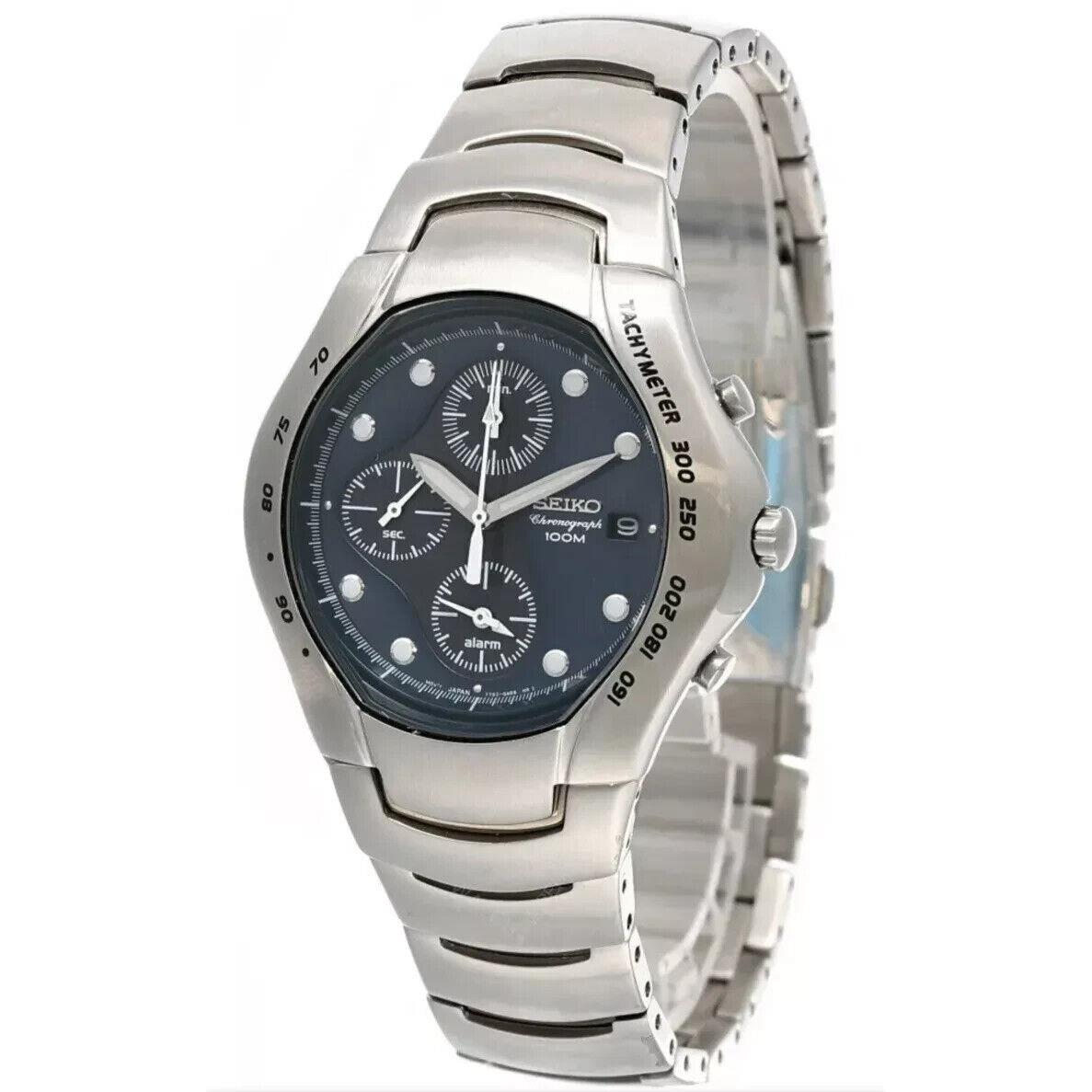 Seiko Blue Dial 42MM Alarm Chrono SS Men`s Watch SNA065