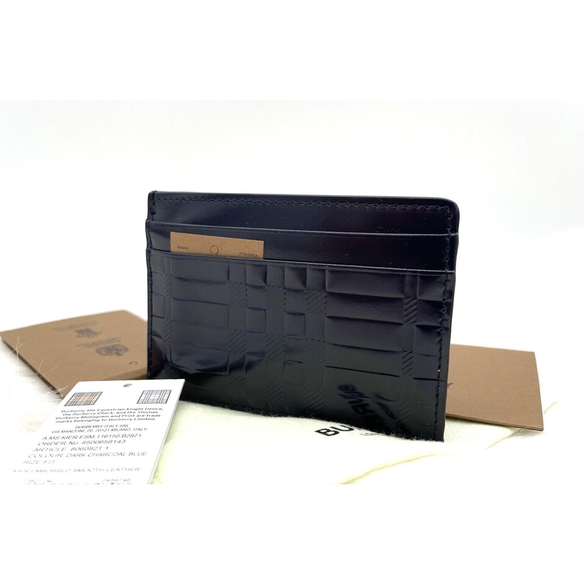 Check and Leather Card Case in Charcoal - Men