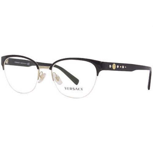 Versace VE1255B 1433 Eyeglasses Frame Women`s Black/gold Semi Rim Cat Eye 52mm
