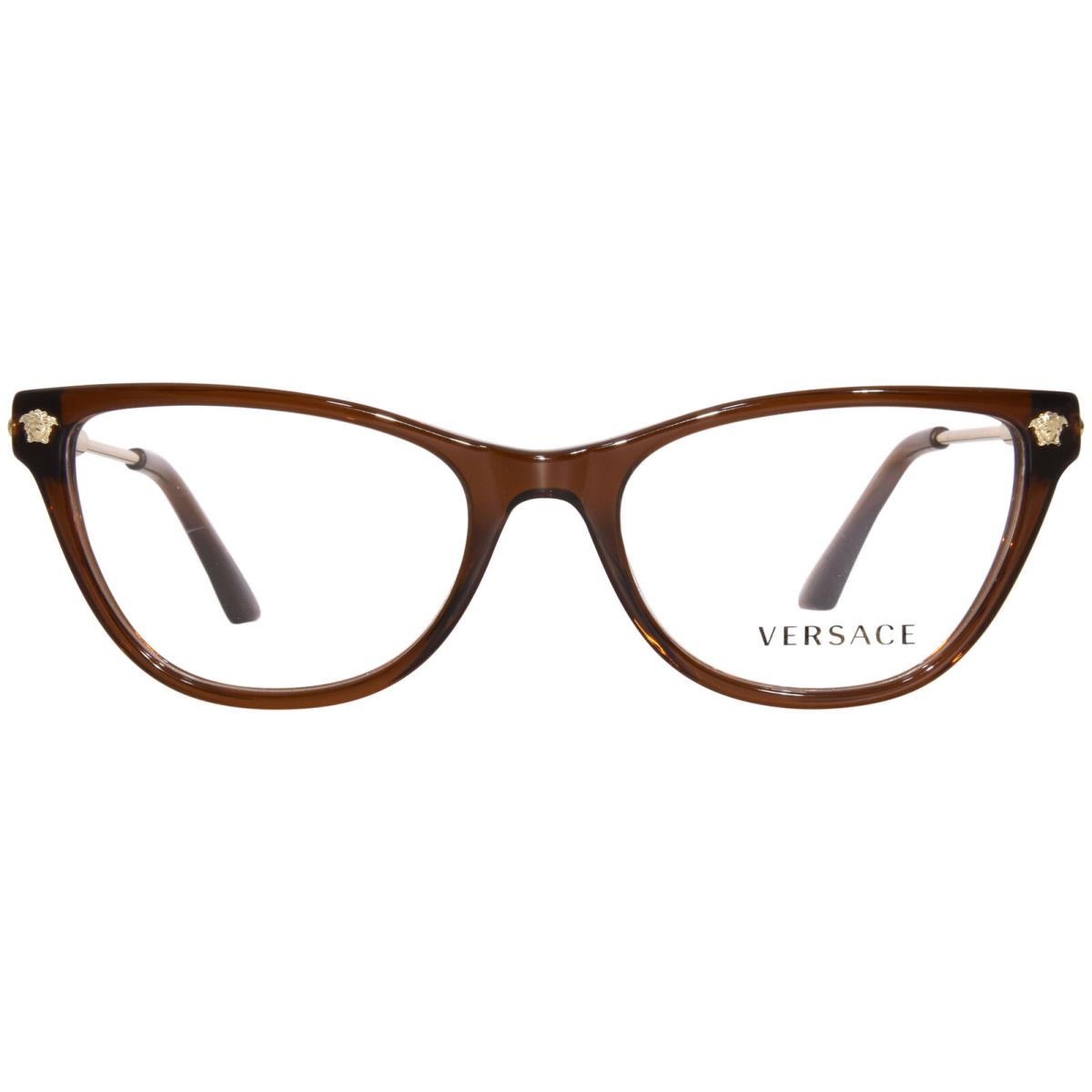 Versace VE3309 5324 Eyeglasses Women`s Transparent Brown Full Rim Cat Eye 52mm