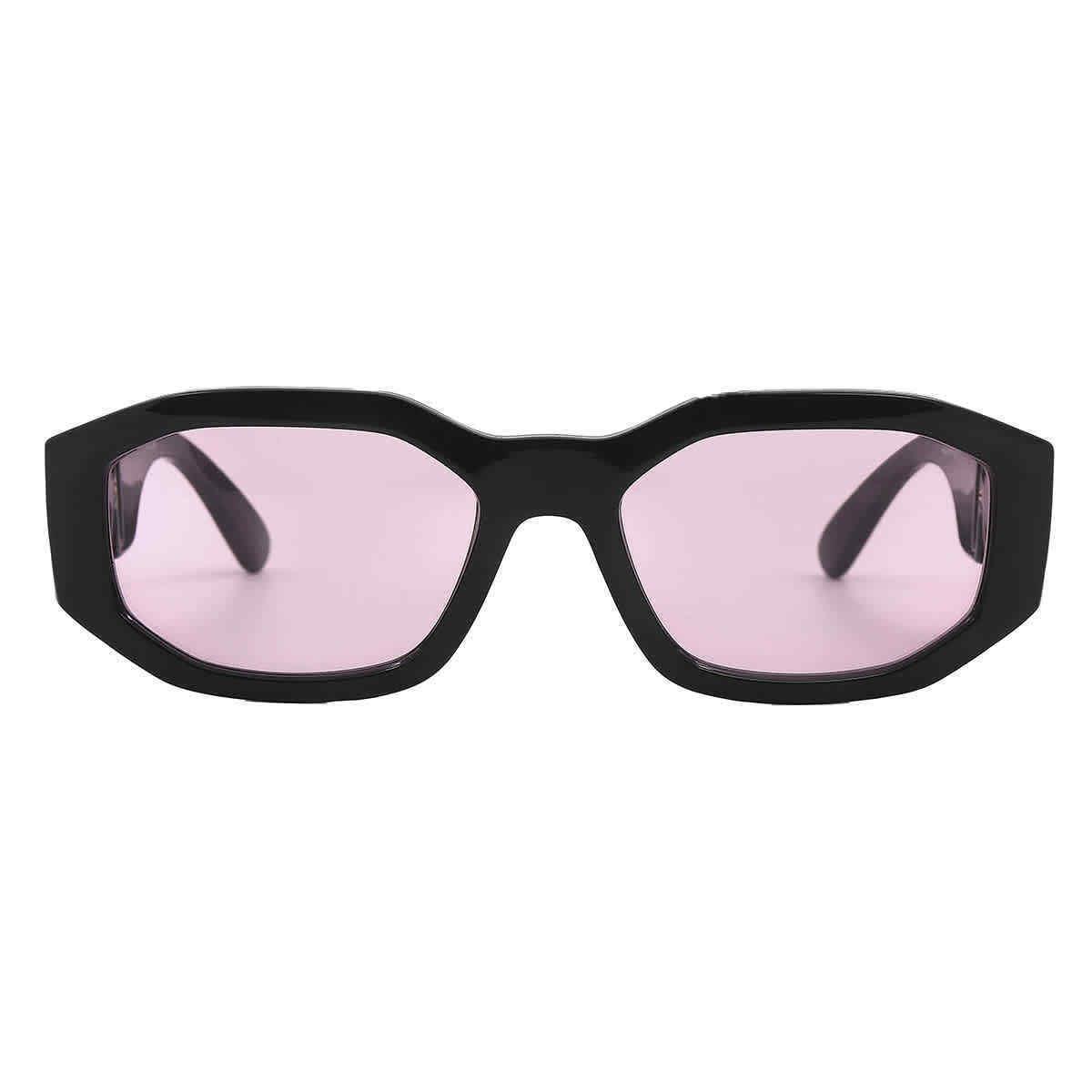 Versace Pink Geometric Unisex Sunglasses VE4361 GB1/84 53 VE4361 GB1/84 53 - Frame: Black, Lens: Pink