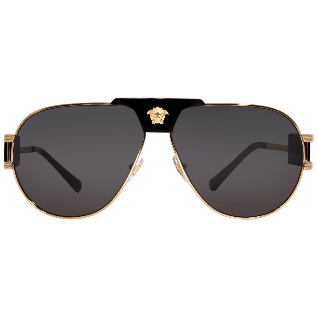 Versace VE2252 100287 Sunglasses Gold/black/dark Grey Lenses Pilot Shape 63mm