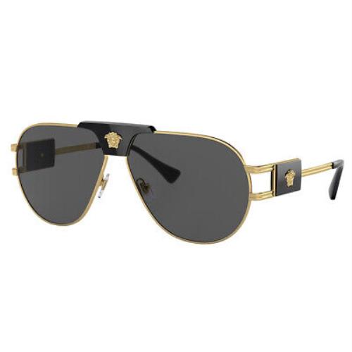 Versace VE 2252 100287 Gold Black Metal Aviator Sunglasses Grey Lens - Frame: Gold, Lens: Gray