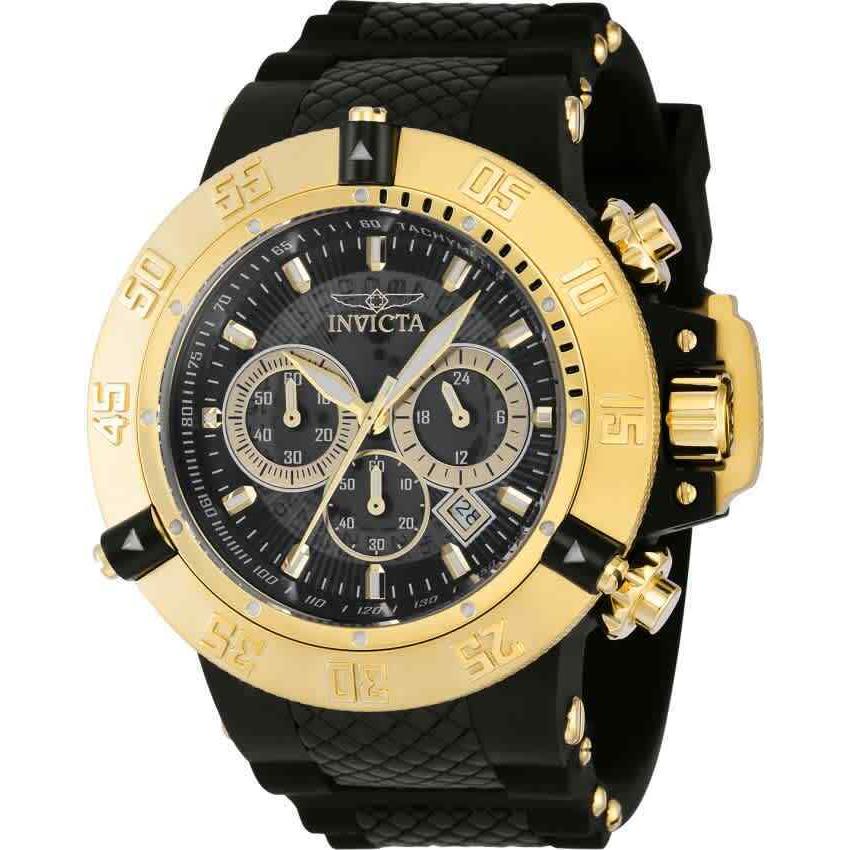 Invicta Subaqua Noma Iii Chronograph Quartz Black Dial Men`s Watch 38998 - Dial: Gold, Black, Band: Black, Bezel: Gold, Black