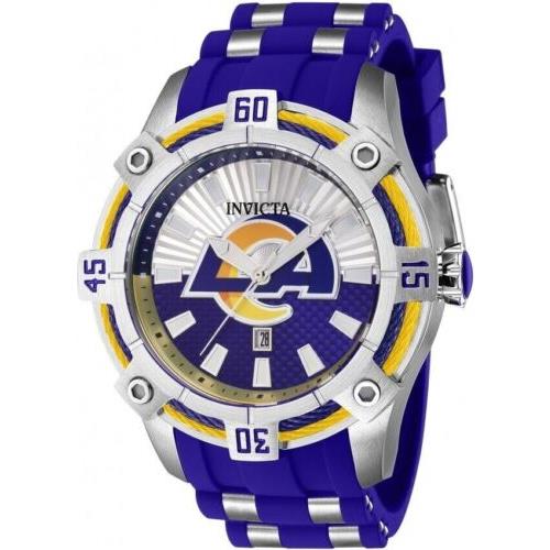 Invicta Men`s 43324 Nfl Los Angeles Rams Quartz 3 Hand Yellow Orange Silver B