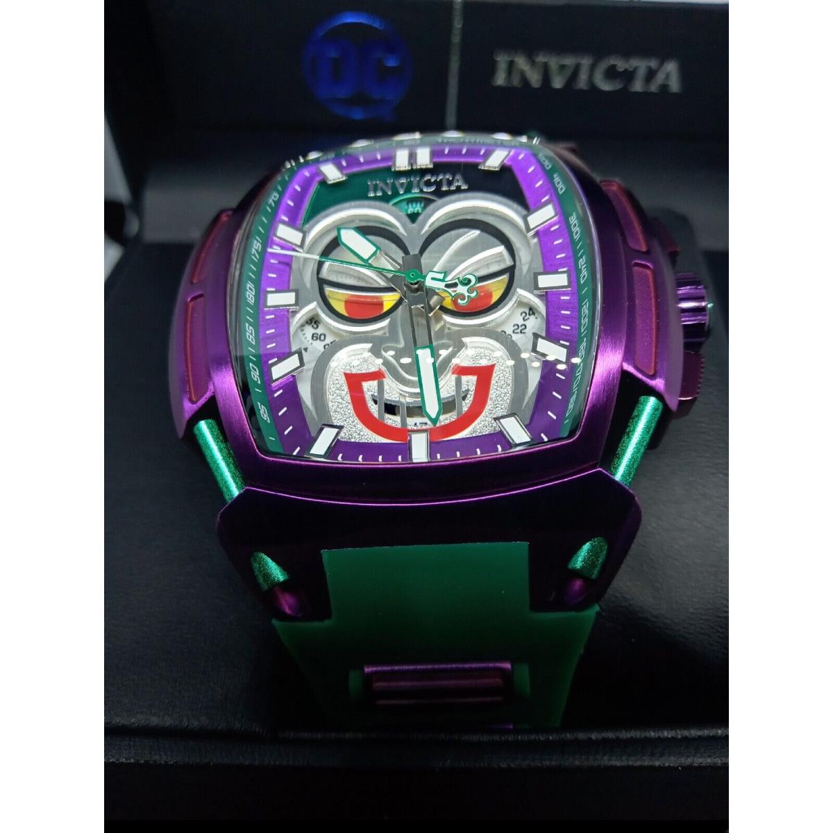 Invicta DC Comics Joker Men`s Watch - 53mm Green Purple 43733 - Dial: Purple, Green, Yellow, Red, Silver, Band: Green, Purple, Bezel: Purple