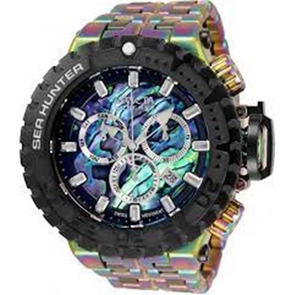 Invicta Sea Hunter Black Dial Men`s Stainless Steel Round Solid Watch 34723 - Dial: Black, Band: Multicolor