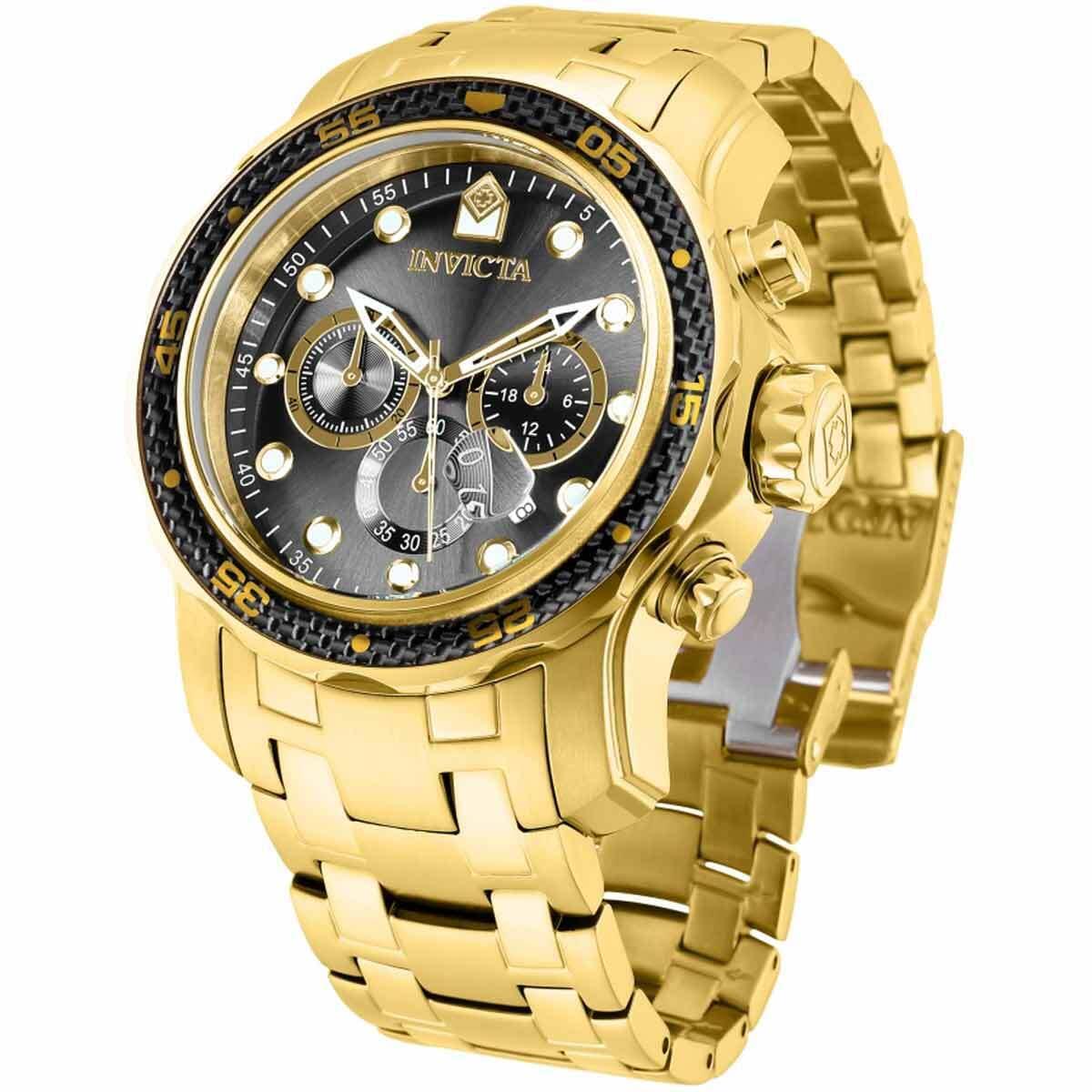 Invicta Men`s Watch Pro Diver Quartz Chrono Black and Gold Dial Bracelet 35398