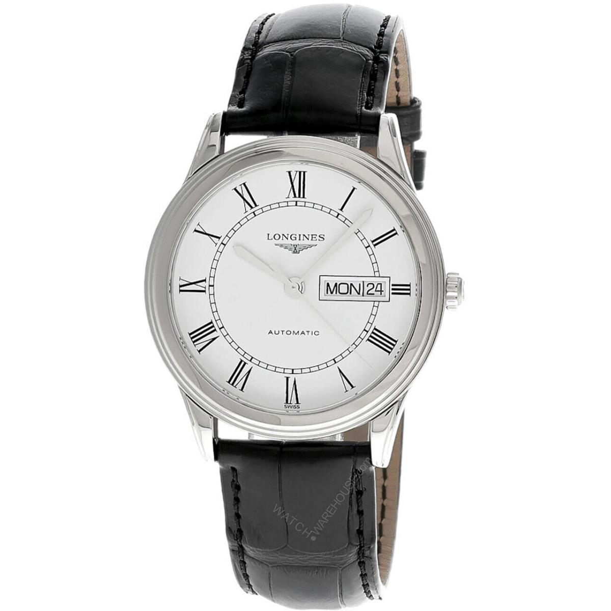 Longines Flagship Auto 38.5MM White Dial Leather Men`s Watch L4.899.4.21.2 - Dial: White, Band: Black, Bezel: Silver