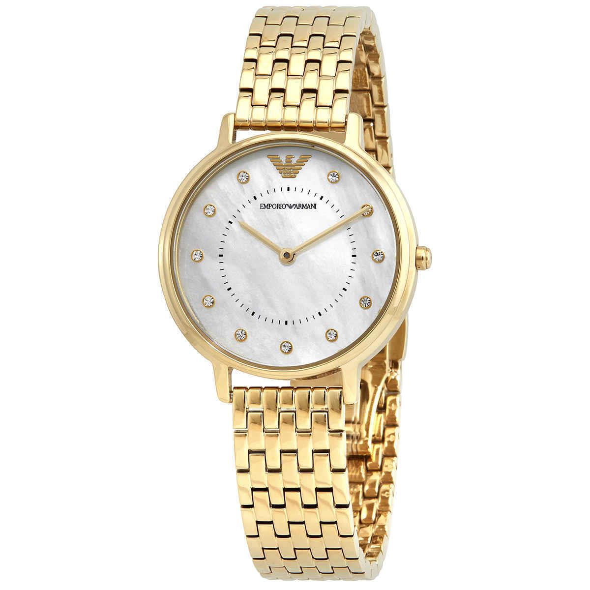 Emporio Armani Quartz Crystal White Mop Dial Ladies Watch AR11007