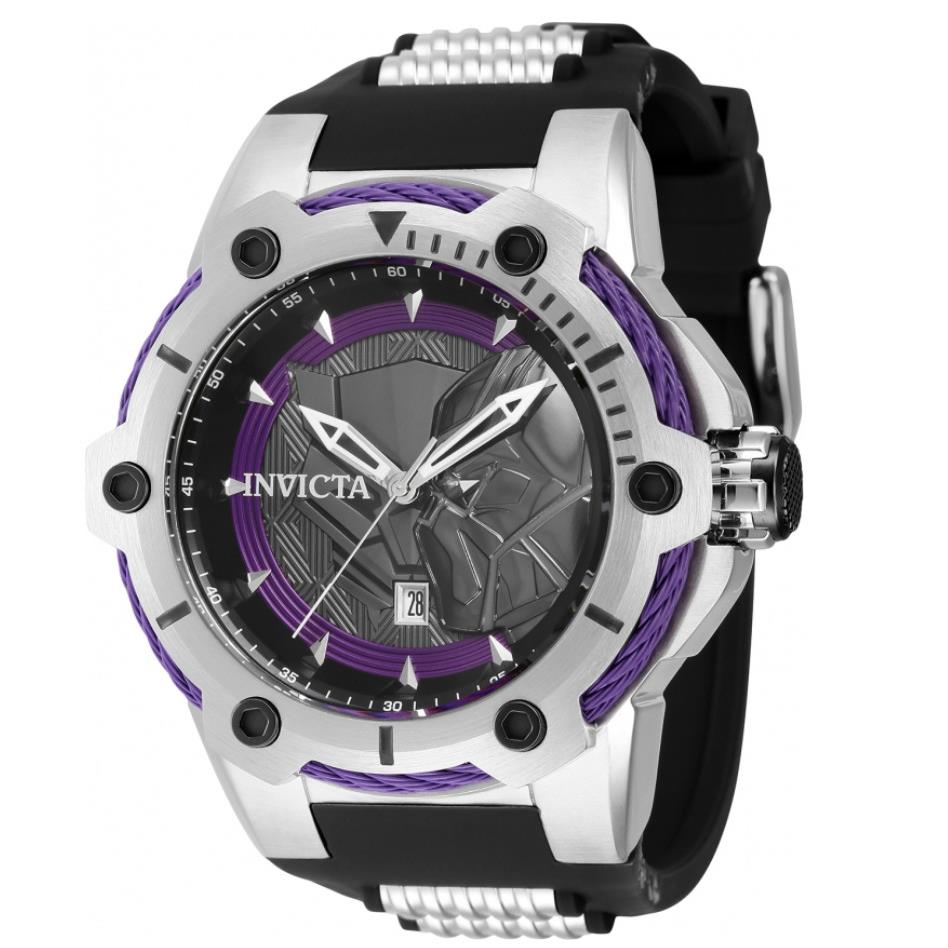 Invicta Bolt Marvel Black Panther Men`s 52mm Limited Edition Quartz Watch 43830 - Dial: Black, Gray, Multicolor, Purple, Silver, Band: Black, Bezel: Black, Purple, Silver